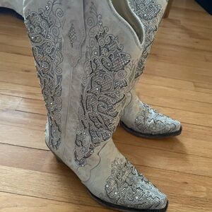 Corral White sparkle Glitter inlay Cowboy  Western Boots size 10 wide